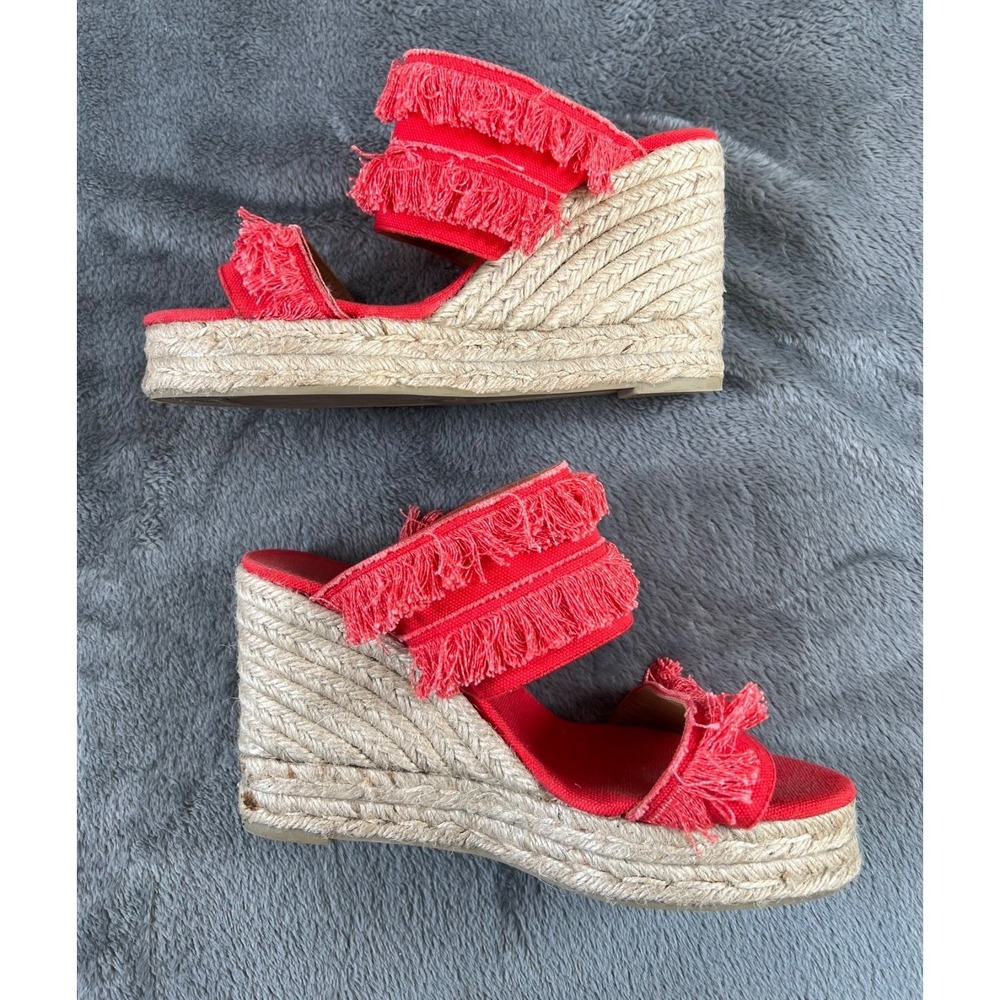 Castaner Fringe Espadrille Sandals 39/9 Red Wedge Slip On Shoes - Picture 3 of 12